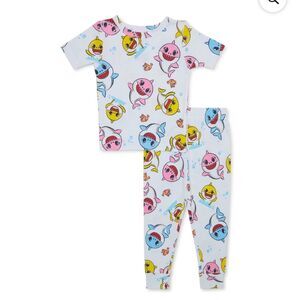 Nickelodeon Pinkfong Baby Shark 2 piece Cotton Pajama Set Pjs Pink White 12M